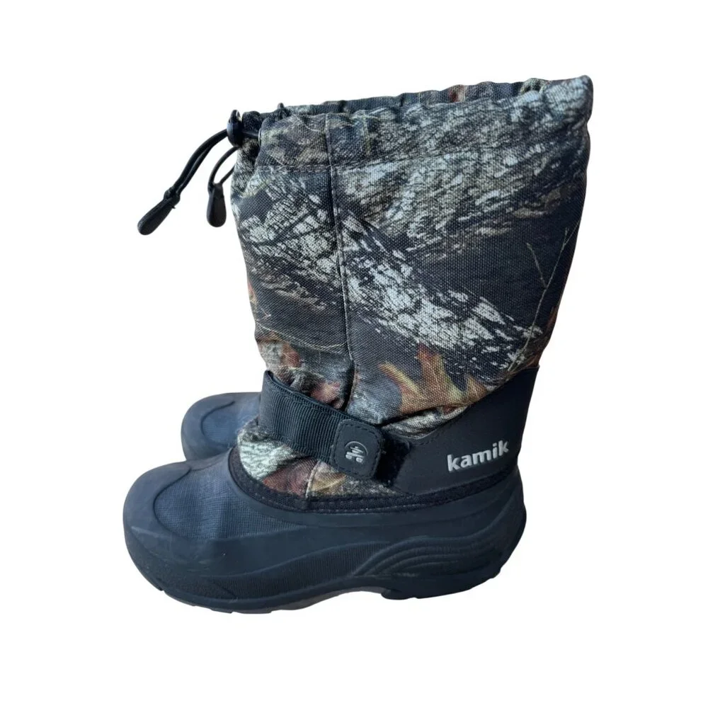 Kamik ROCKET CAMO Waterproof Insulated Snow Boots Sz 3 Outdoor Adjustable Strap